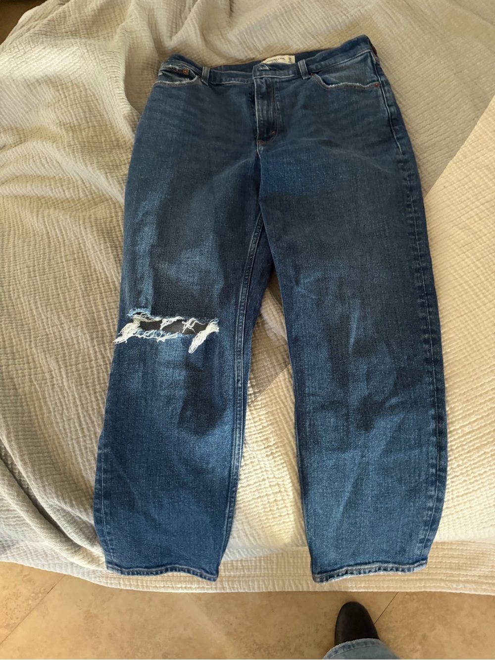 Abercrombie & Fitch Dark Blue Distressed Boyfriend Jeans